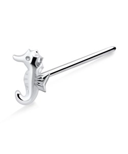 Seahorse Shaped Silver Straight Nose Stud NSKA-855